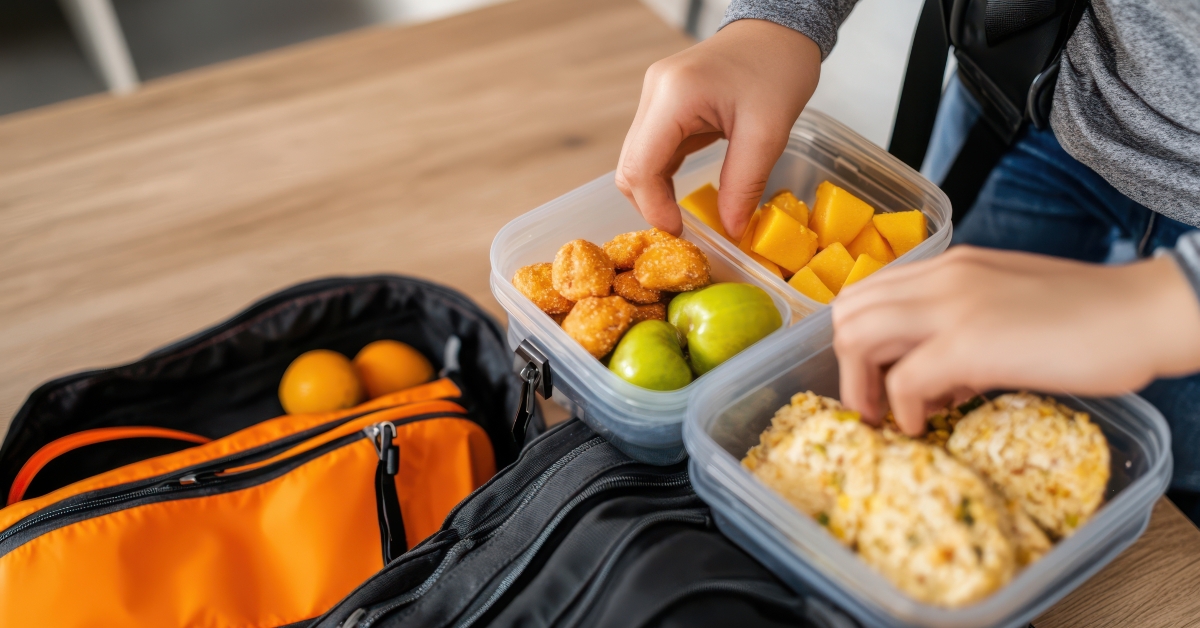 healthy lunch with colorful fruits