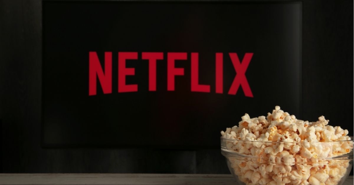 Netflix on TV with popcorn