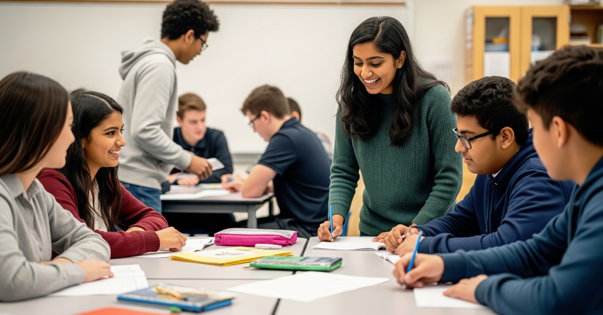 group of high school students collaborates