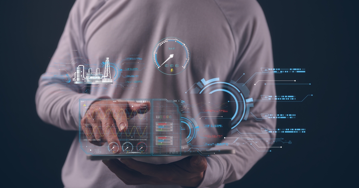 Man using digital tablet work with data chart