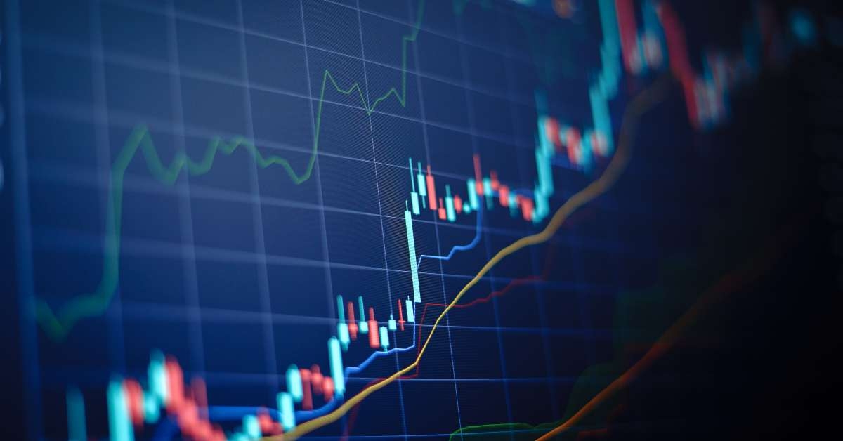 financial chart with uptrend line candlestick graph 