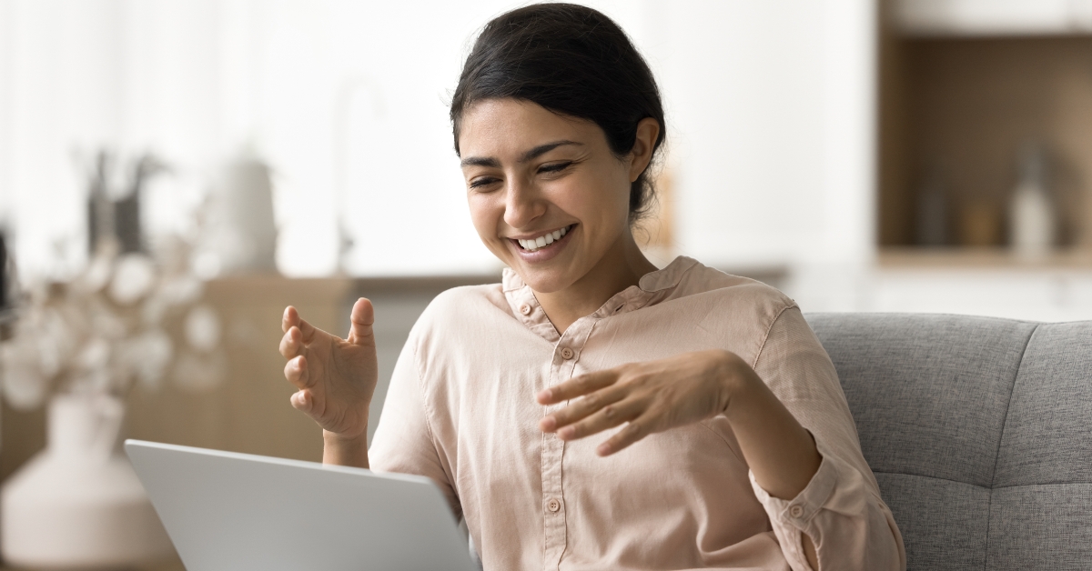 woman having funny virtual conversation