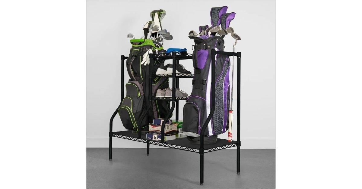 golf bag and equipment storage rack