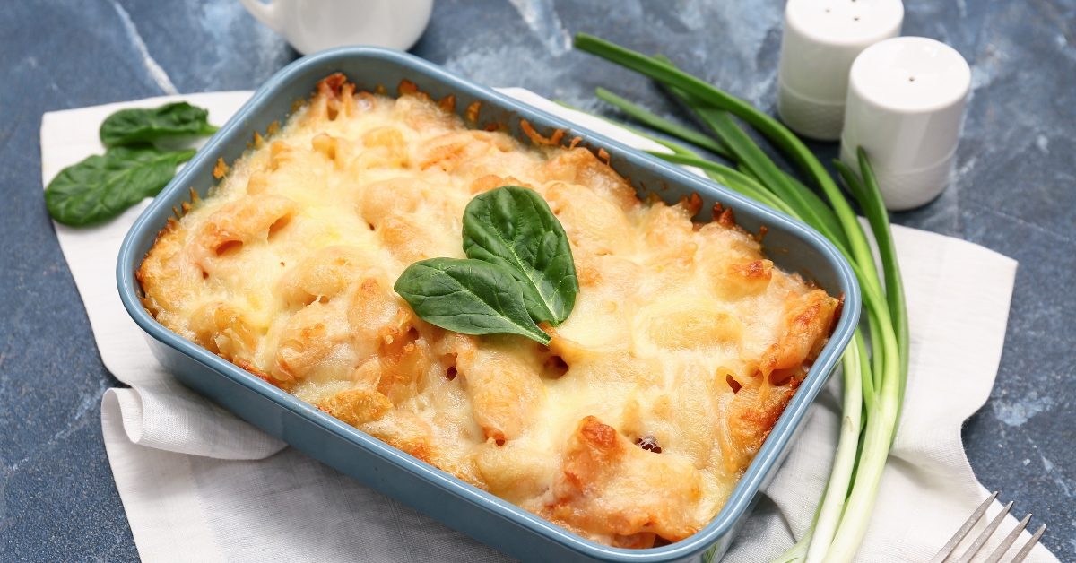 baking dish with tasty pasta