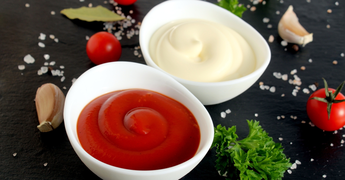 mayonnaise and ketchup in bowls