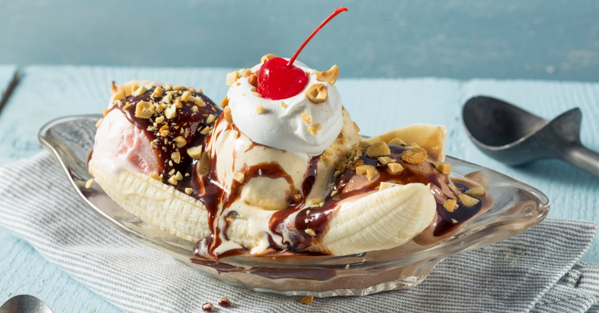 sweet homemade banana split sundae