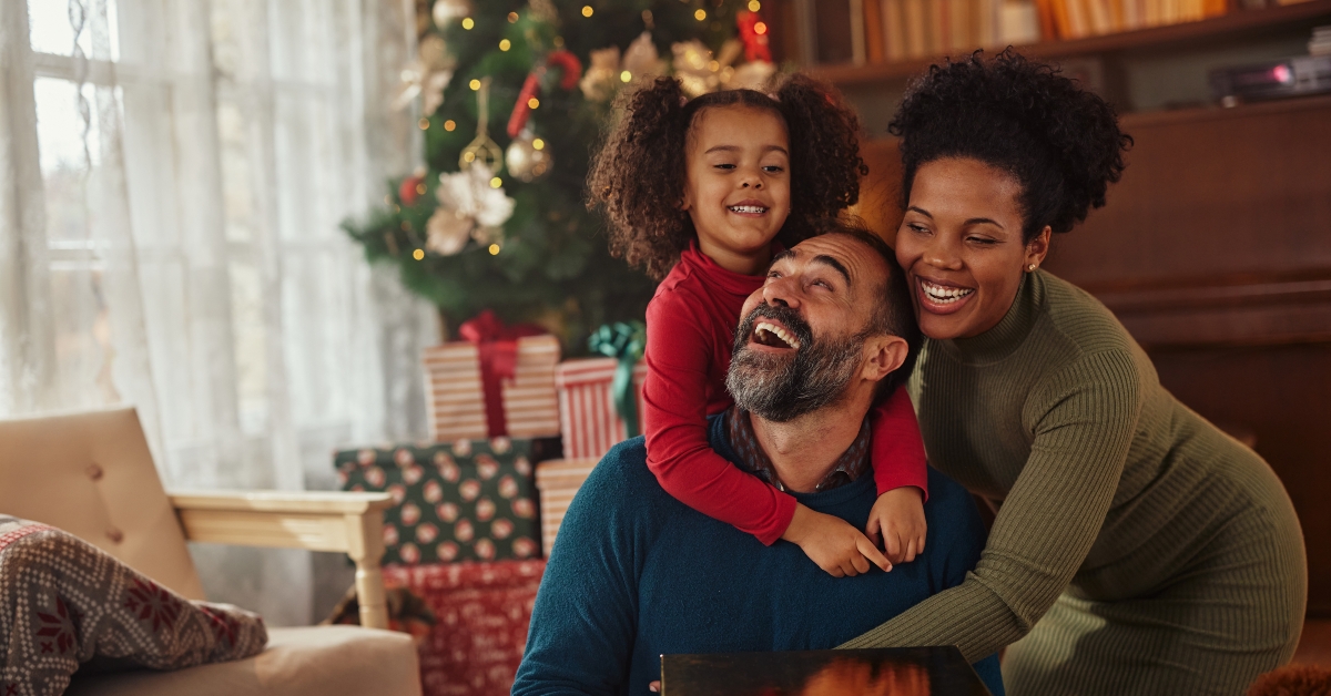 Small family having happy time together on Christmas