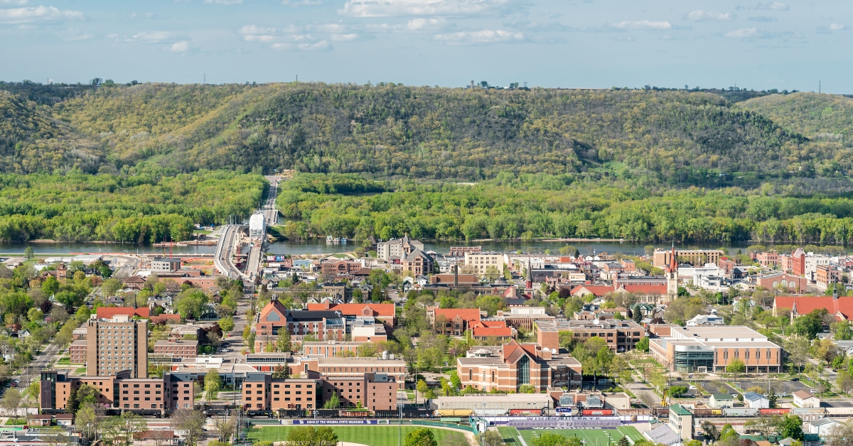 aerial view of winona minnesota