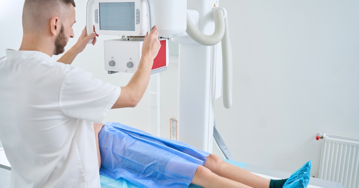 Radiologic technologist is preparing radiography