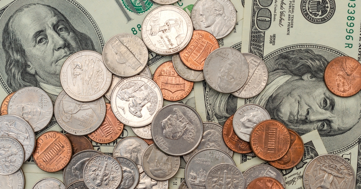 different u.s. dollars, coins and banknotes