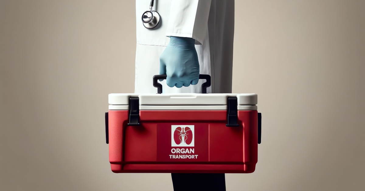 doctor carrying a cooler box for organ