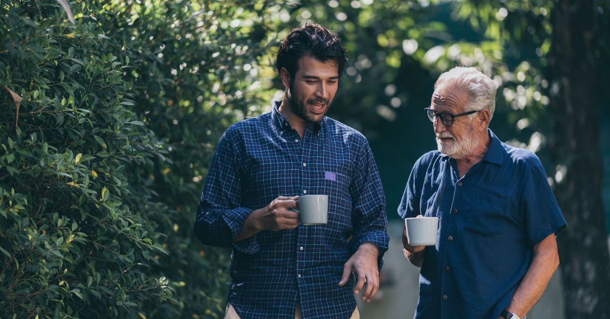 father and son talking together