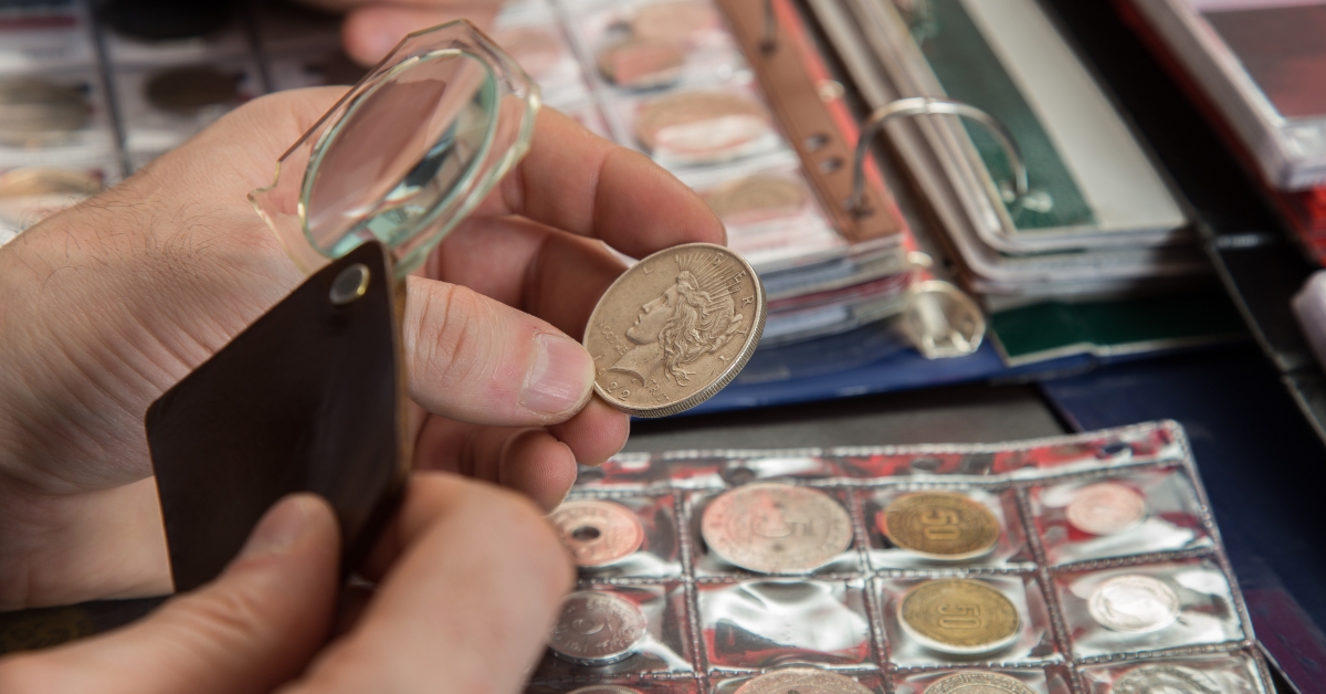  numismatists examines collection of coin