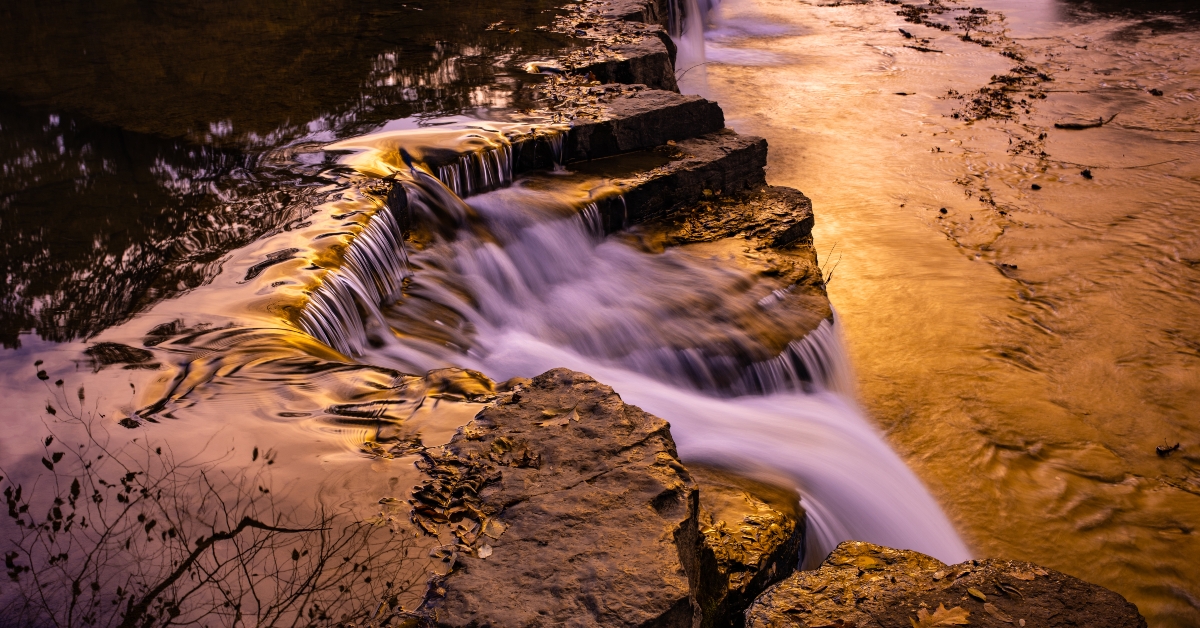 golden waterfall cascades