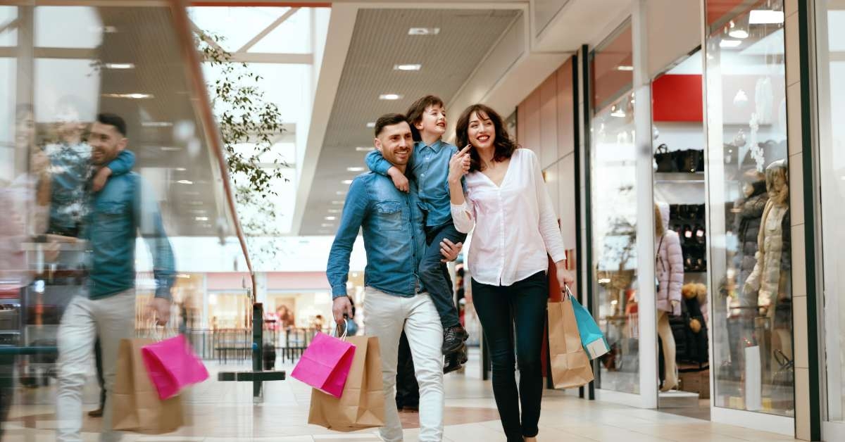 happy people in mall