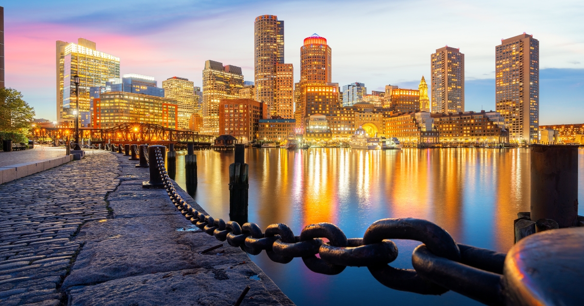Boston harbor with cityscape and skyline 