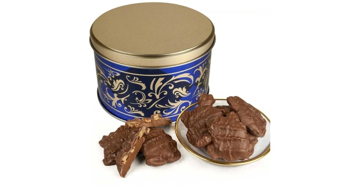 chocolate pecan clusters gift tin
