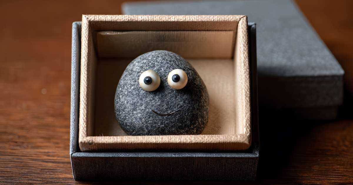 portrayal of a gray pet rock
