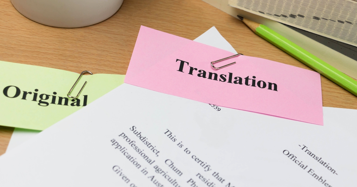translation paper on wooden table 