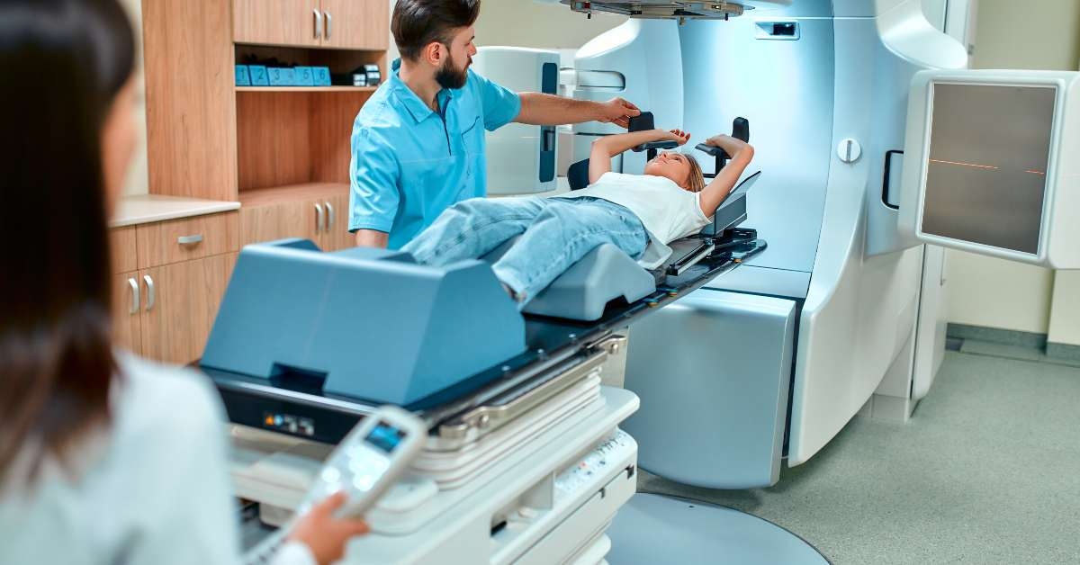 woman is undergoing radiation therapy