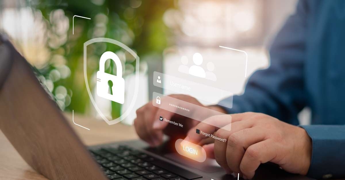 businessman use laptops and log in to security