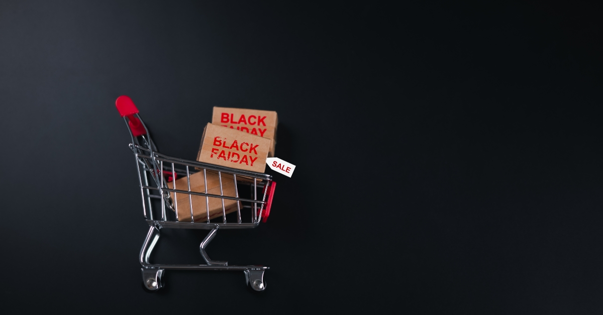 shopping cart with black friday tag sale