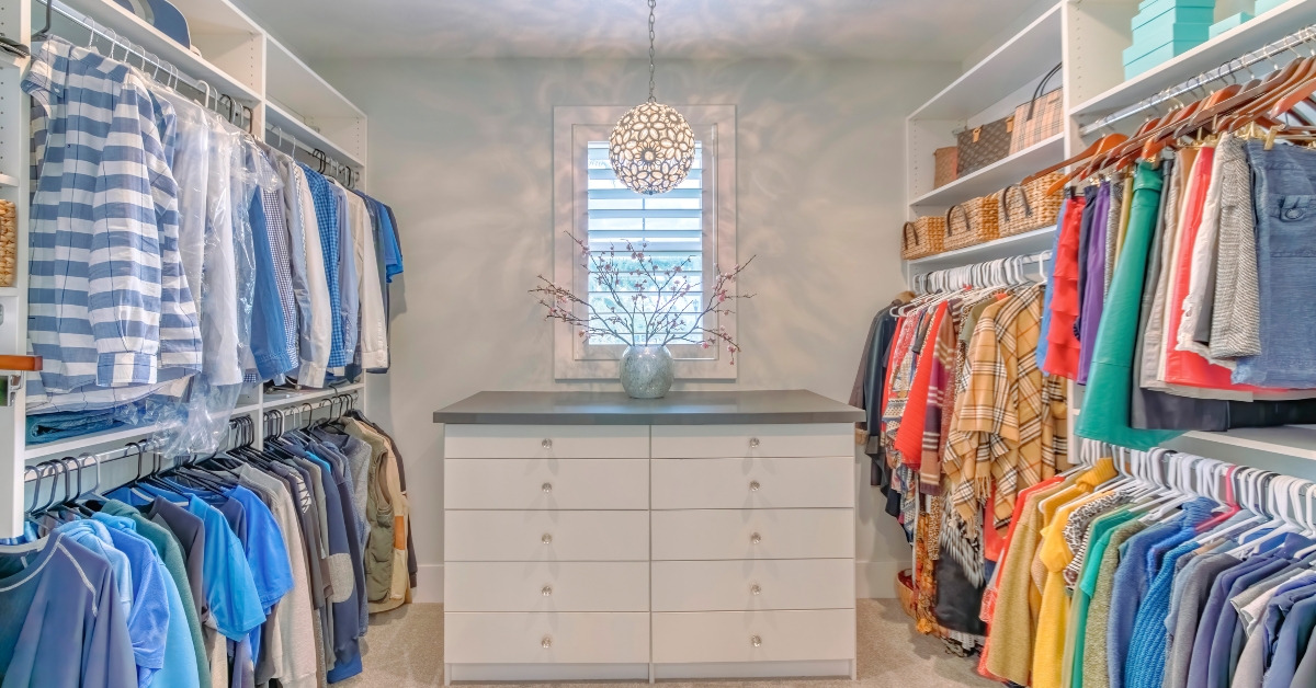 walk in closet with ball pendant lighting fixture