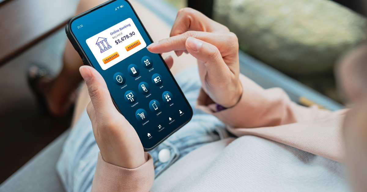 woman using smartphone to conduct online banking