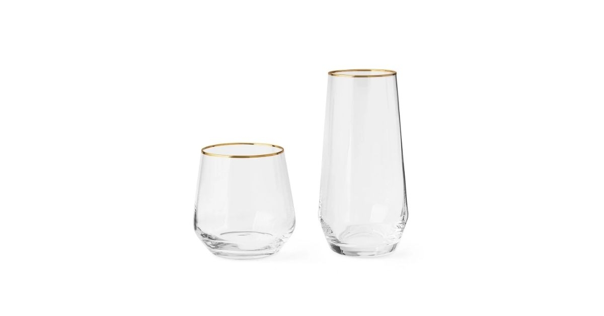 gold rim crystal drinkware set