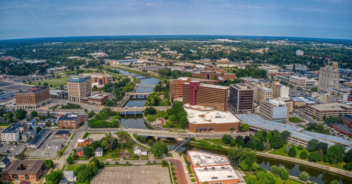 aerial view of downtown flint