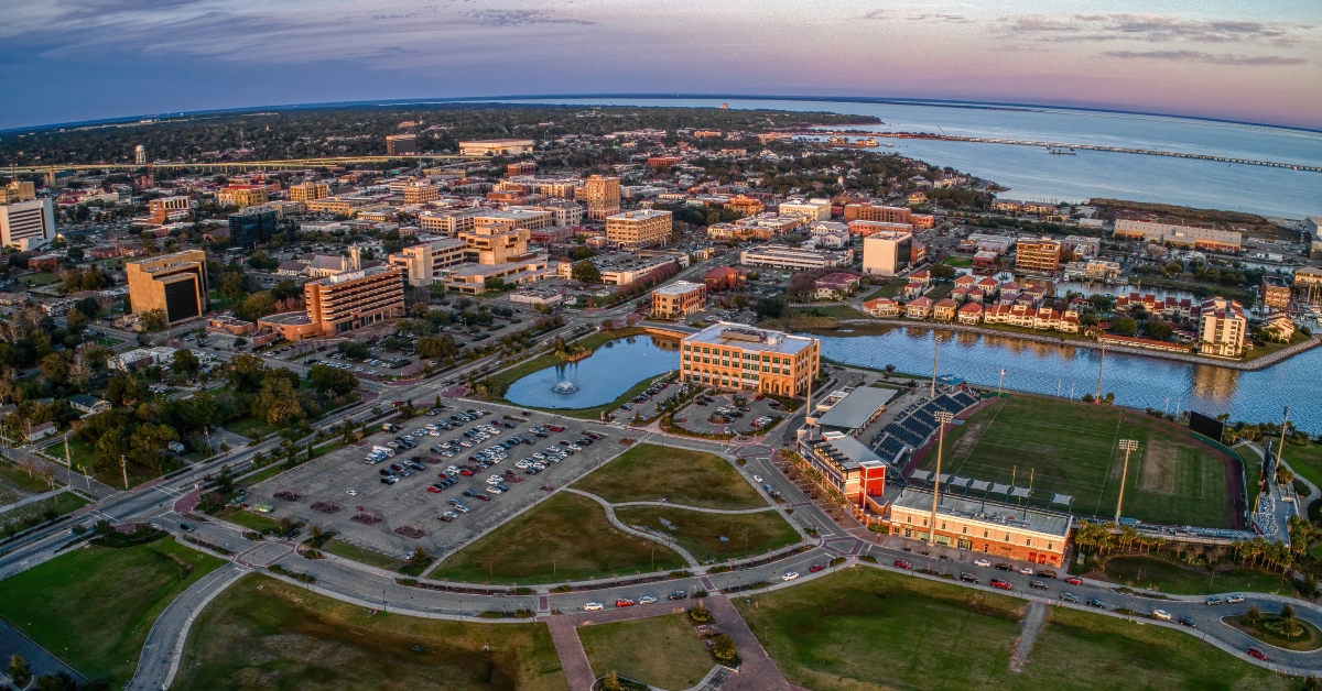 Aerial View of Pensacola Florida during Sunset
