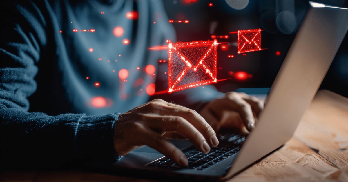businessman using laptop for email 