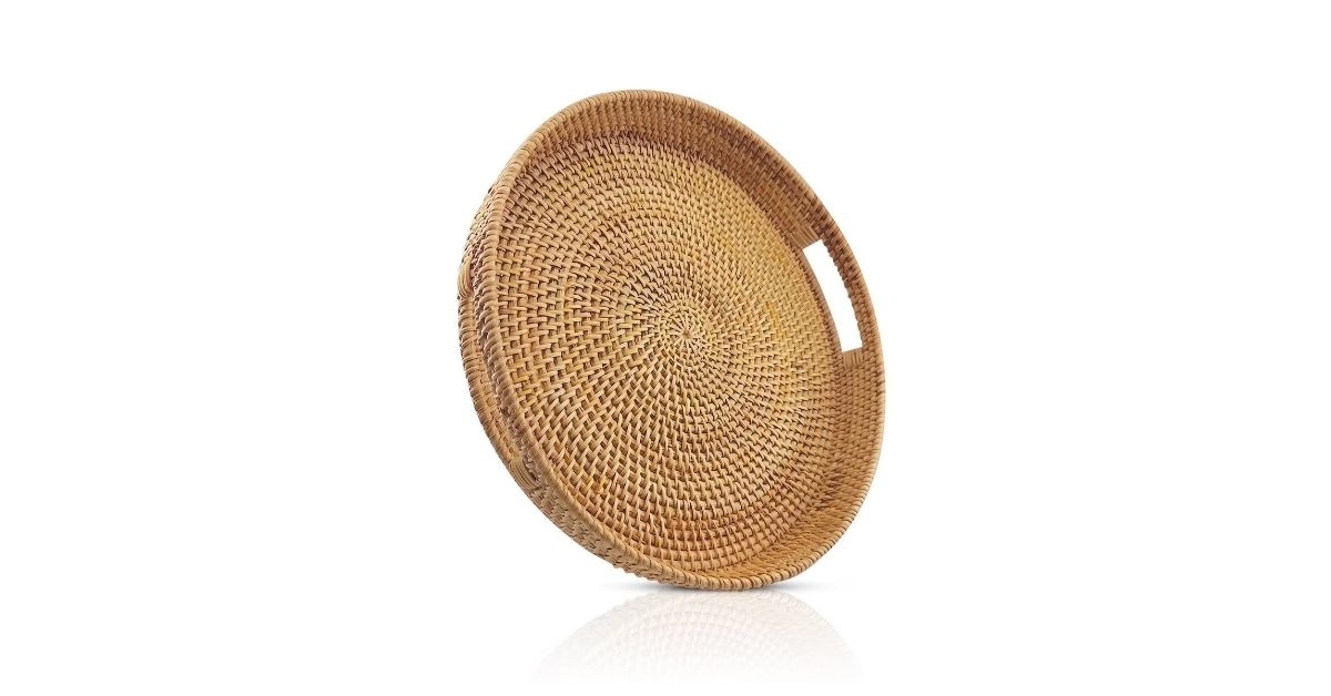 round rattan serving tray