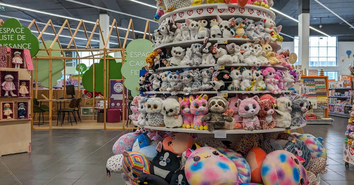plush toys in a retail store
