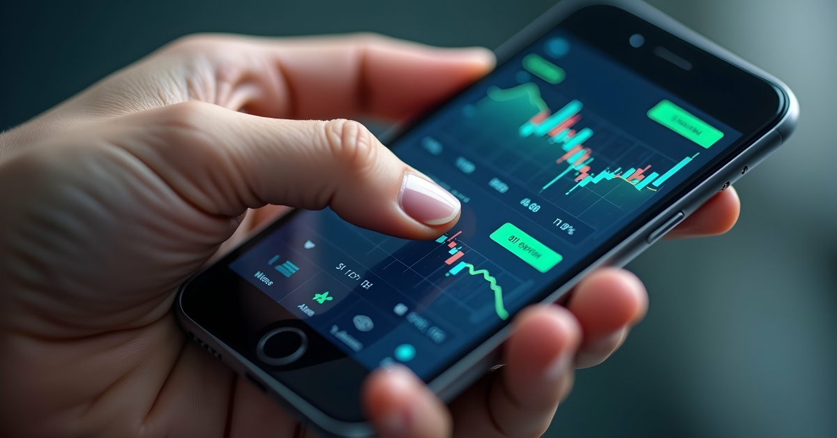 Close up of a person using a smartphone app