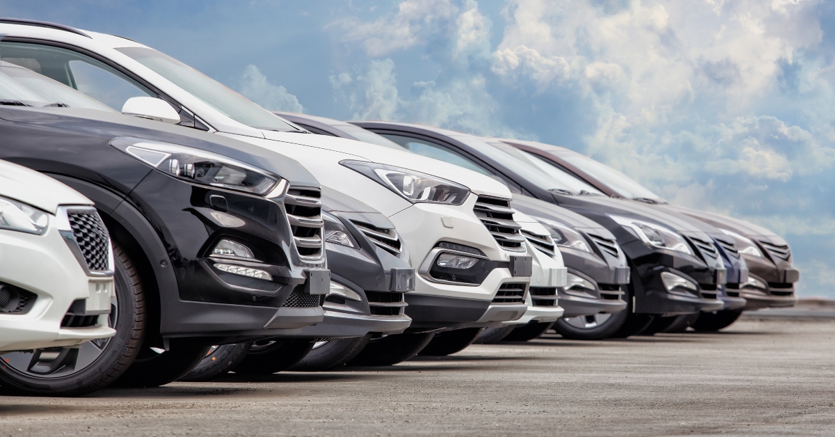 cars for sale stock lot row 