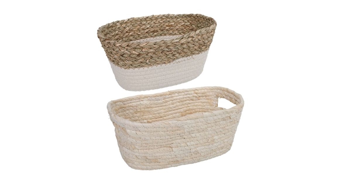 assorted woven straw baskets