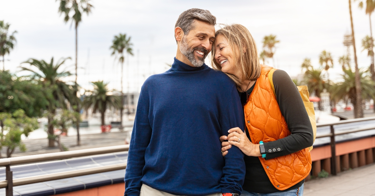 Romantic portrait of adult couple bonding