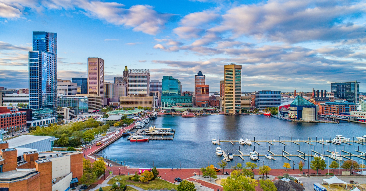 aerial view of baltimore maryland usa