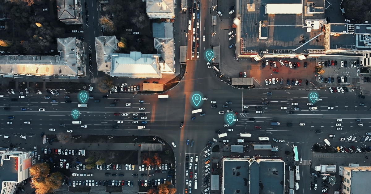 aerial view of city intersection