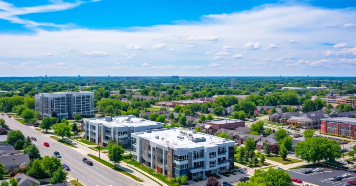 aerial view of overland park city