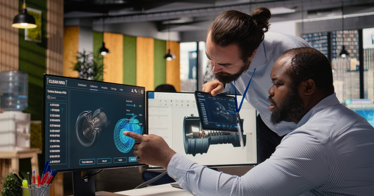 Team of engineers using CAD app