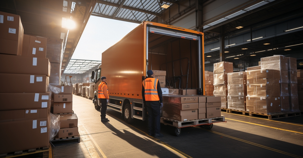 worker loads cardboard boxes into a delivery truck