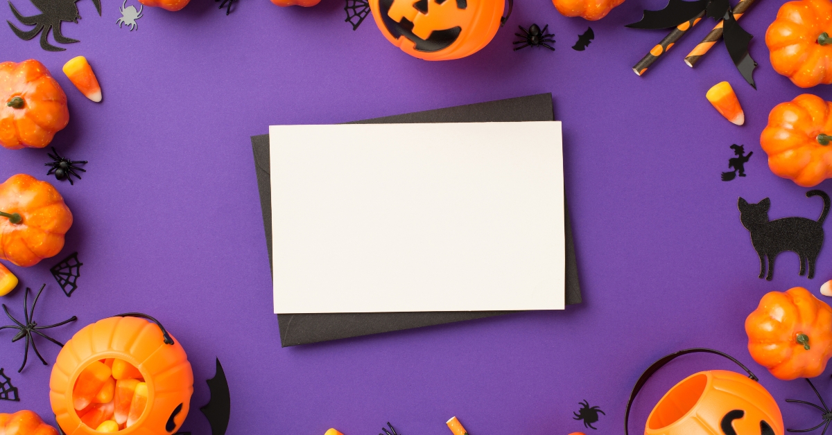 Top view photo of halloween decorations