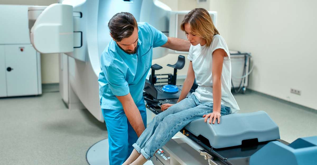 woman is undergoing radiation therapy