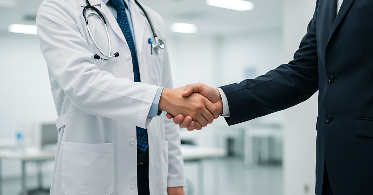 Doctor And Businessman Shaking Hands