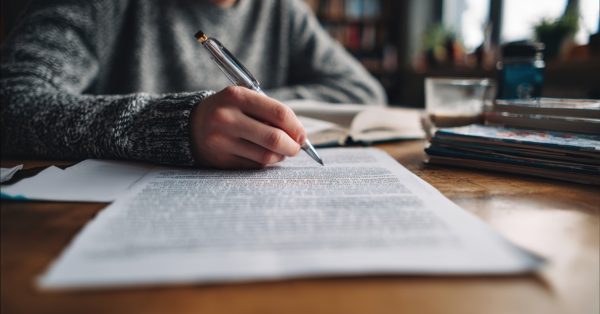 technical writer reviewing and editing printed manual