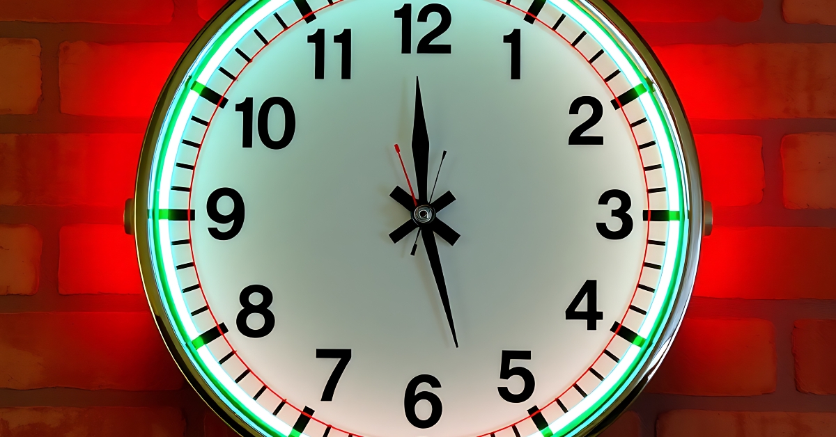 illuminated neon wall clock showing time