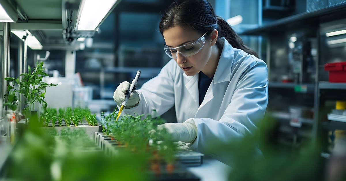 A bioengineer researching genetically modified crops