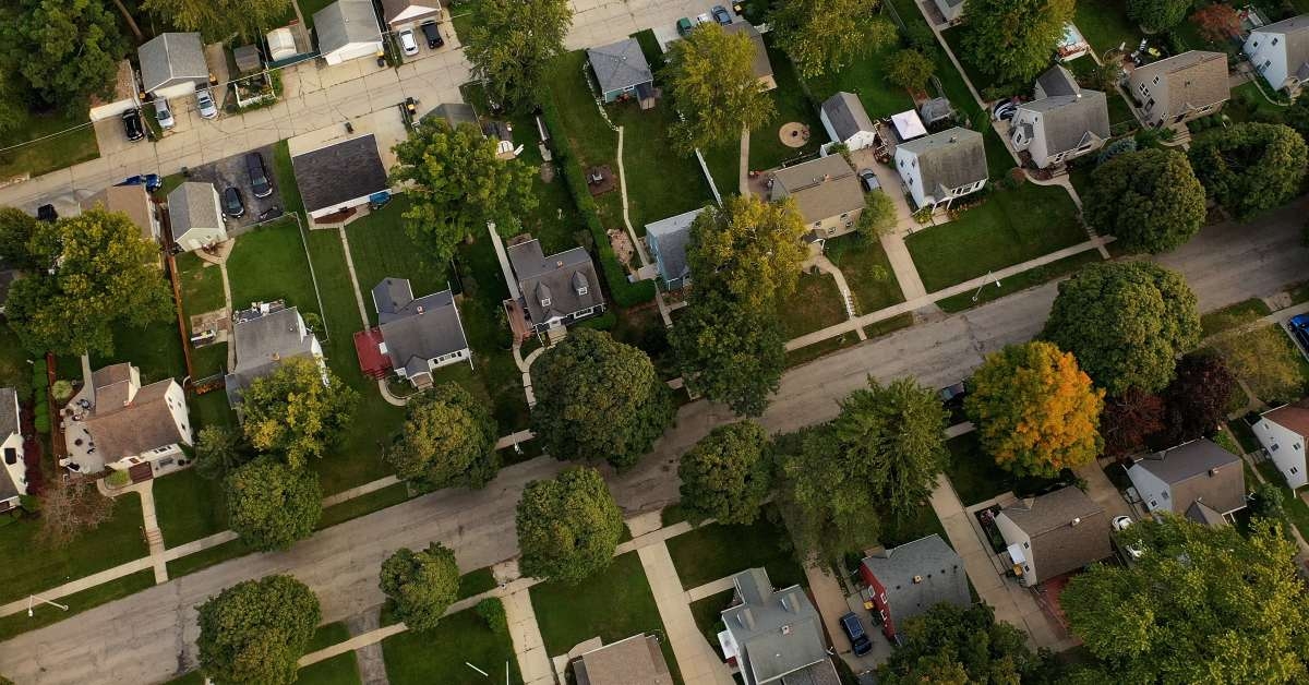 drone view of american suburban neighborhood